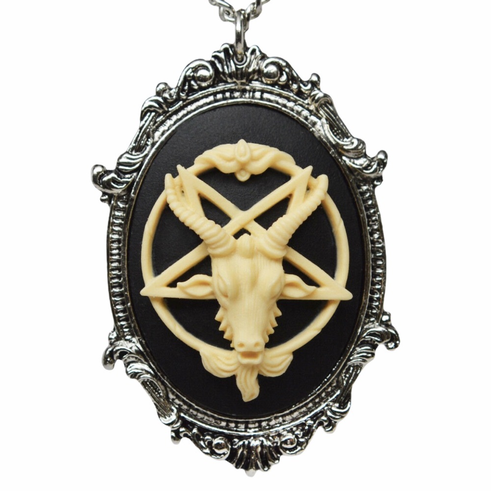 Baphomet Goat Head Inverted Pentagram Cameo Necklace Pendant Occult Metal Goth